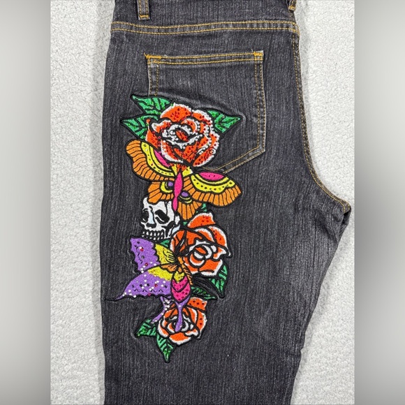 Soho Babe Love Life Women Blue Denim Jeans 7 Beautiful Multi Colored Patchwork - Picture 13 of 15